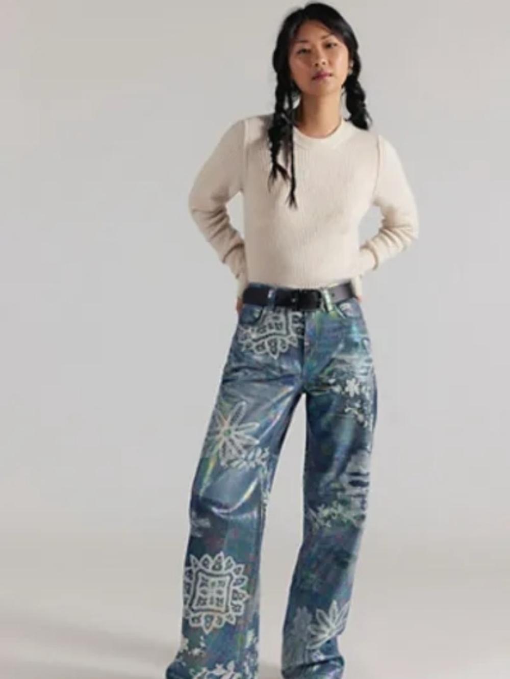 We The Free Tinsley Printed High-Rise Illusions Jeans-Lace Luster - Picture 2 of 6